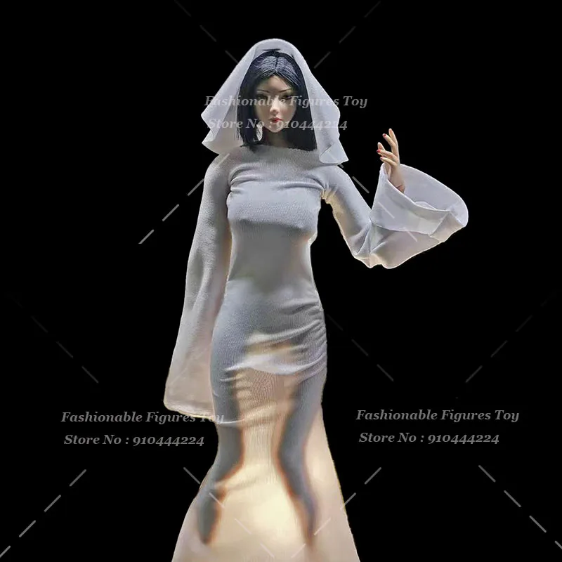 

1/6 женское платье-солдат с длинным рукавом, карнавальный костюм для девочек-призраков, юбка принцессы-призрака, повязка на голову, подходит для 12-дюймовой экшн-фигурки, тело куклы