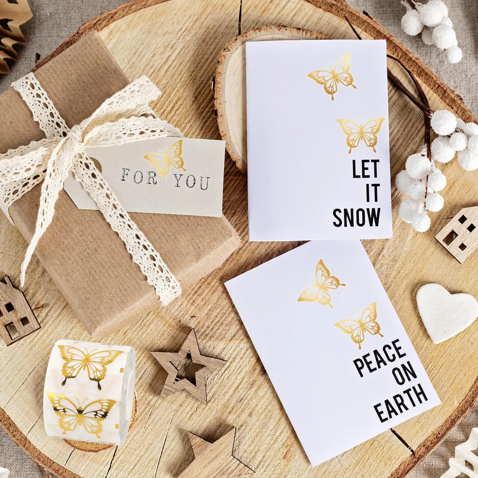 500Pcs Gold Butterfly Stickers,Gold Foil Envelope Seals Stickers,Spring Butterfly Labels Stickers for Wedding Invitation,1 inch image 4