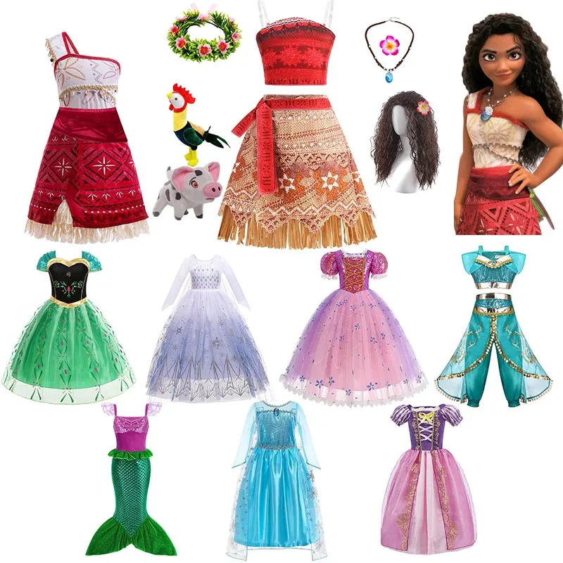 Girls Role Play Rapunzel Princess Fairy Elsa Costume Snow White Moana Jasmine Ariel Cosplay Dress Birthday Party Fantasy Frocks