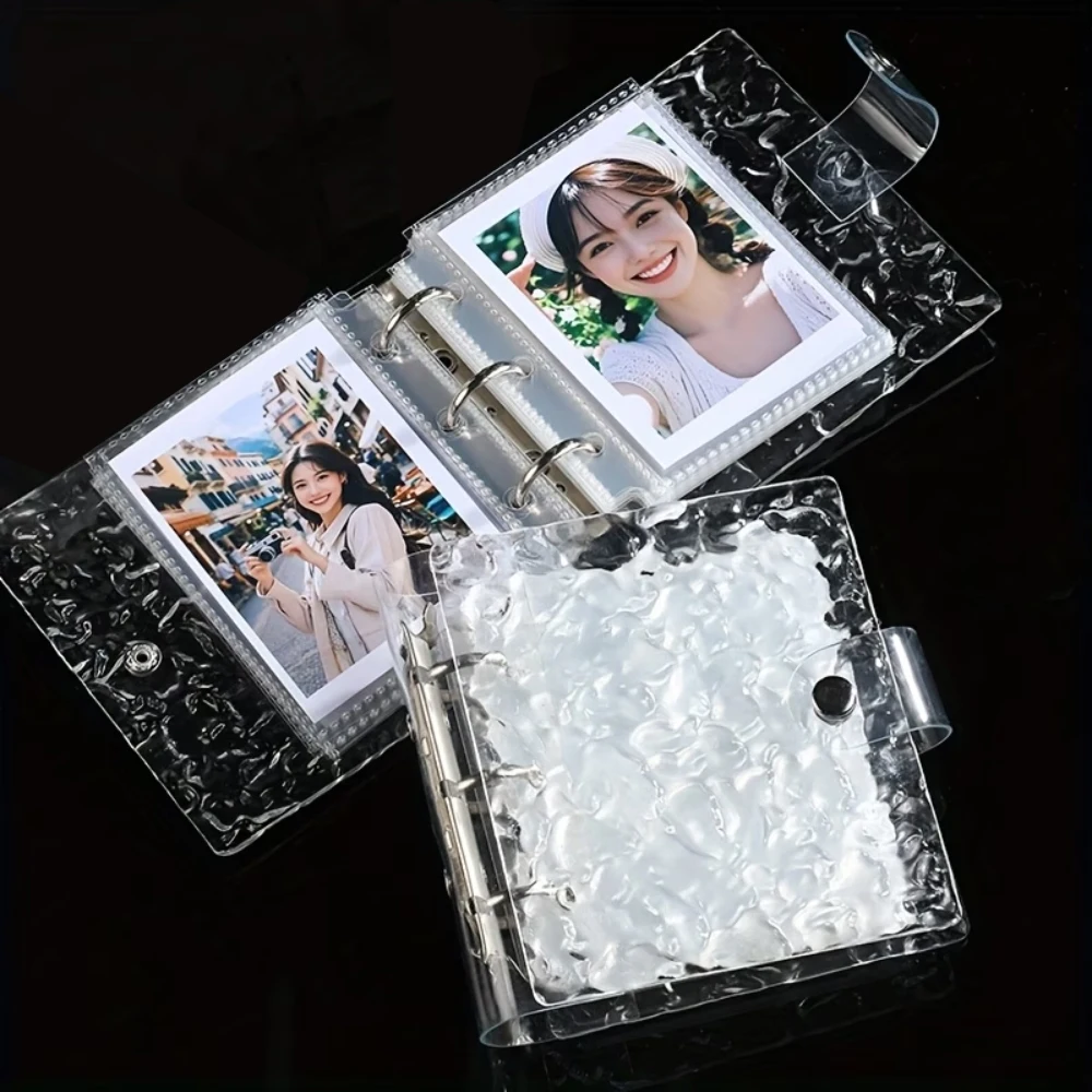Crystal-Textured Cover Photo Album-3-Ring Loose-Leaf 40 Inner Pages Transparent Pockets for Storage 2.5x3.6 Inch K-pop Star Card