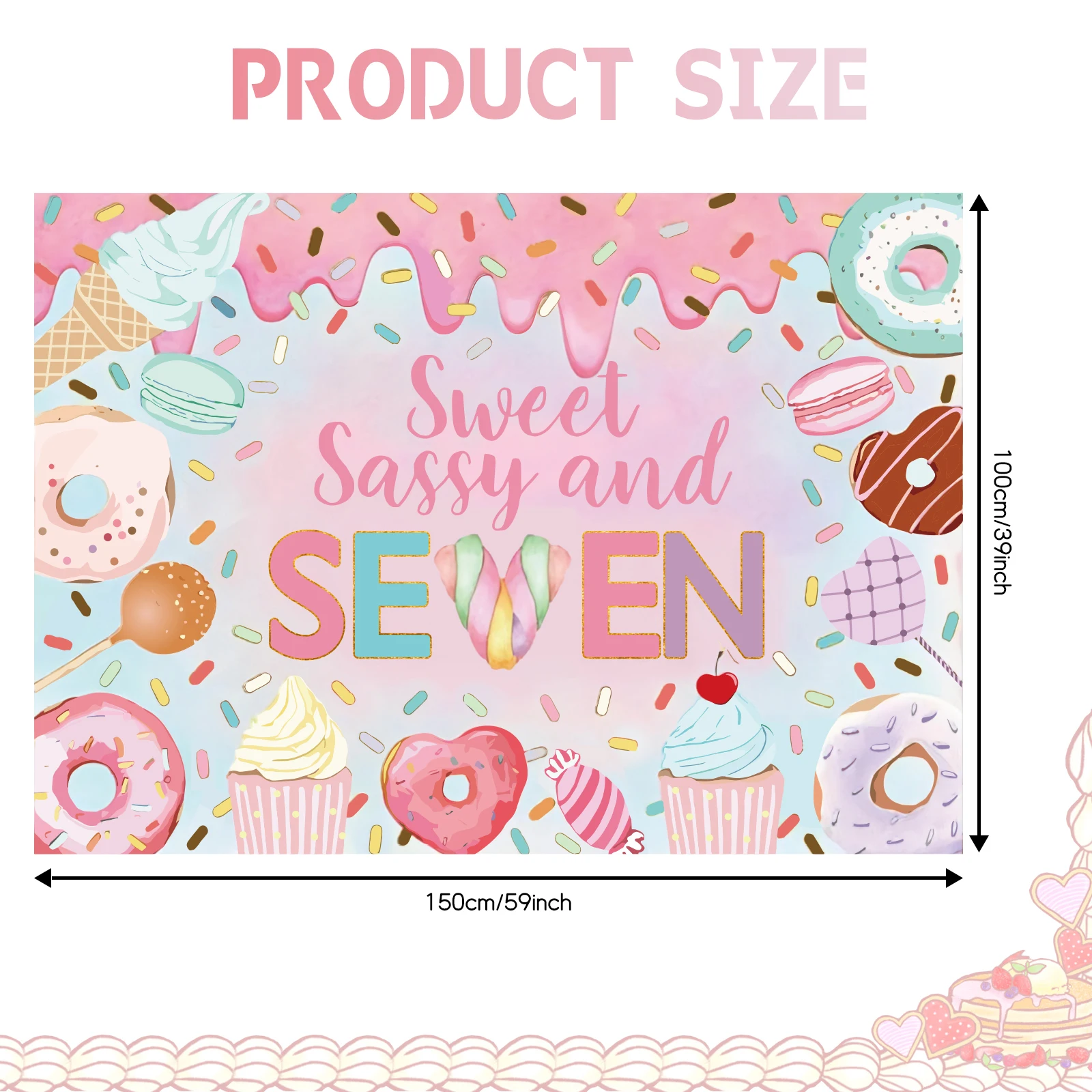 لافتة وردية خلفية لزينة حفلات أعياد الميلاد ، ساسي حلو ، دونات 7 ، دونات 7