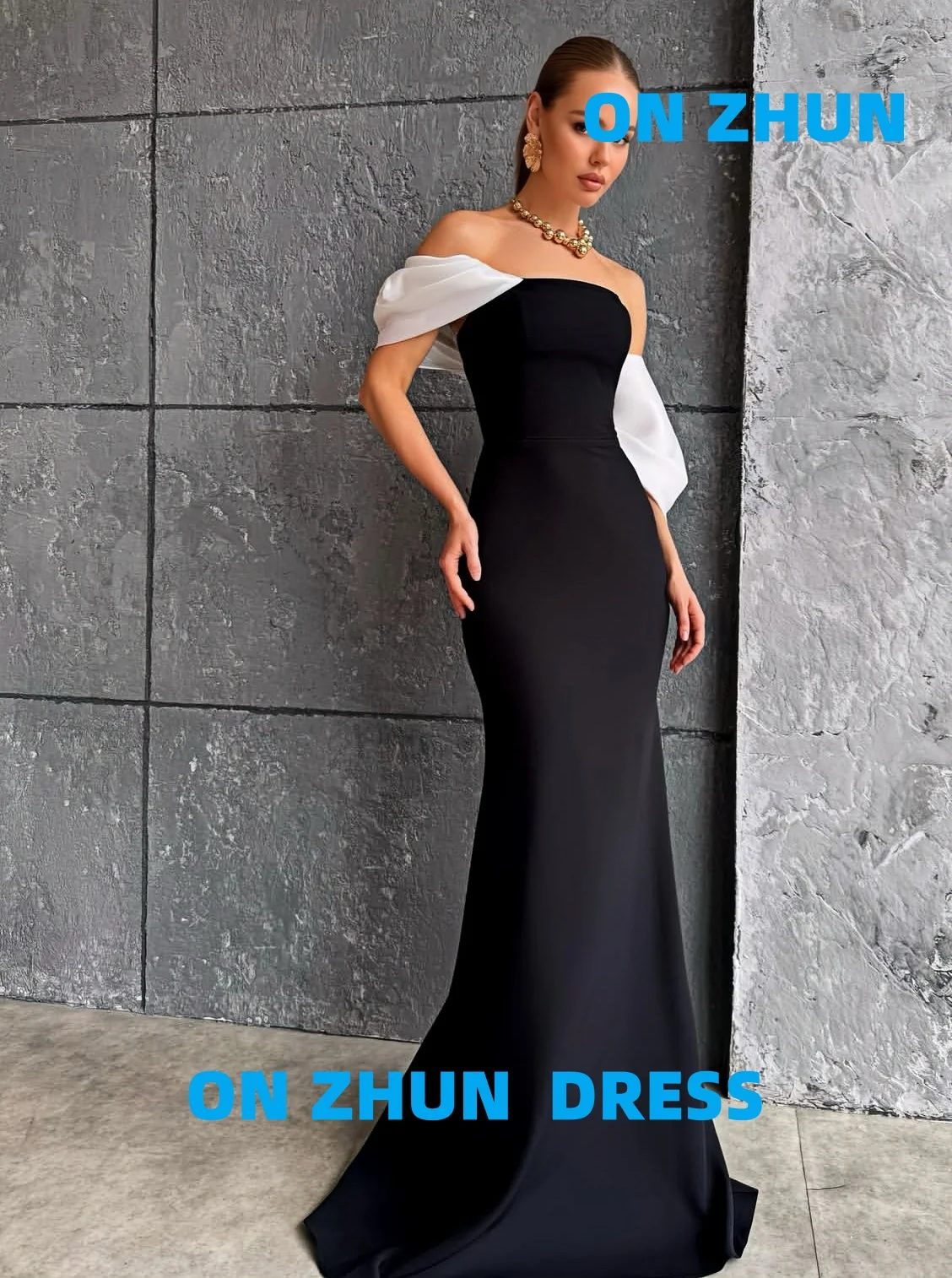 Personalizado sin tirantes hombro sin mangas A-LINE elegante lujoso vestidos de noche mujeres vestido de noche vestidos de noche modernos