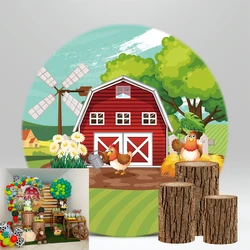 Farm Theme Round Backdrop Cover/Wood Grain Cylinder Cover for Birthday Parties, Weddings, Baby Shower Decoration Props