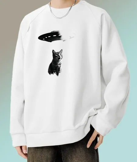 

Футболка для мужчин осень Y2k Basic с длинными рукавами Футболка с рисунком Cat Ufo Bsketball Мужская одежда Футболка с принтом Топы Высокое качество