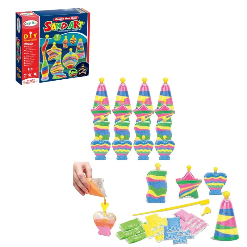 7デザインギフトボックス カラーサンドアートキット DIY レイヤードサンドボトルクラフト 暗闇で光る砂 ホームデコレーションギフト 子供 女の子向け