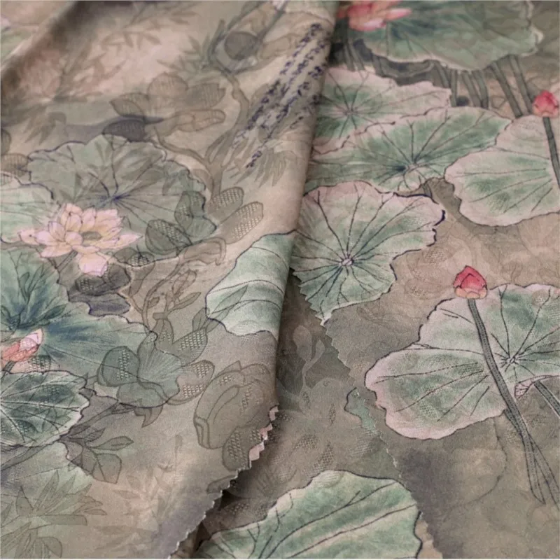 

Ткань с принтом листьев Xiangyunsha, элегантный Cheongsam, простой и окрашенный в китайском стиле, улучшение Hanfu