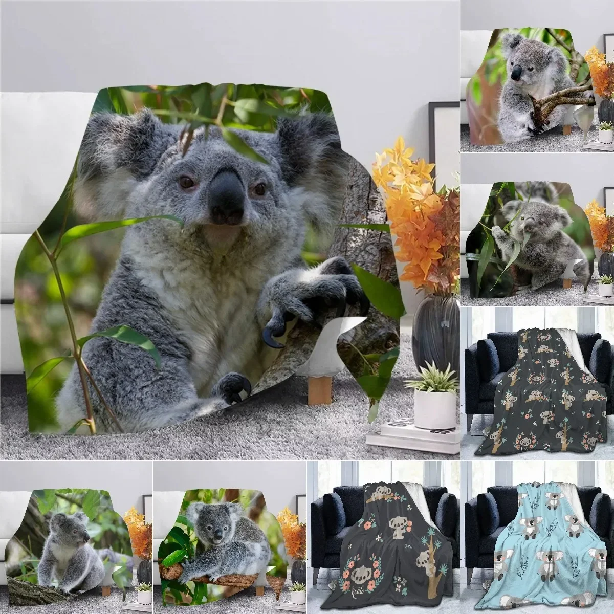 Mantas de franela de oso Koala australiano, sofá de moda con estampado 3D, ropa de cama juvenil de viaje, colcha para sofá, colcha de felpa, manta para estudiantes