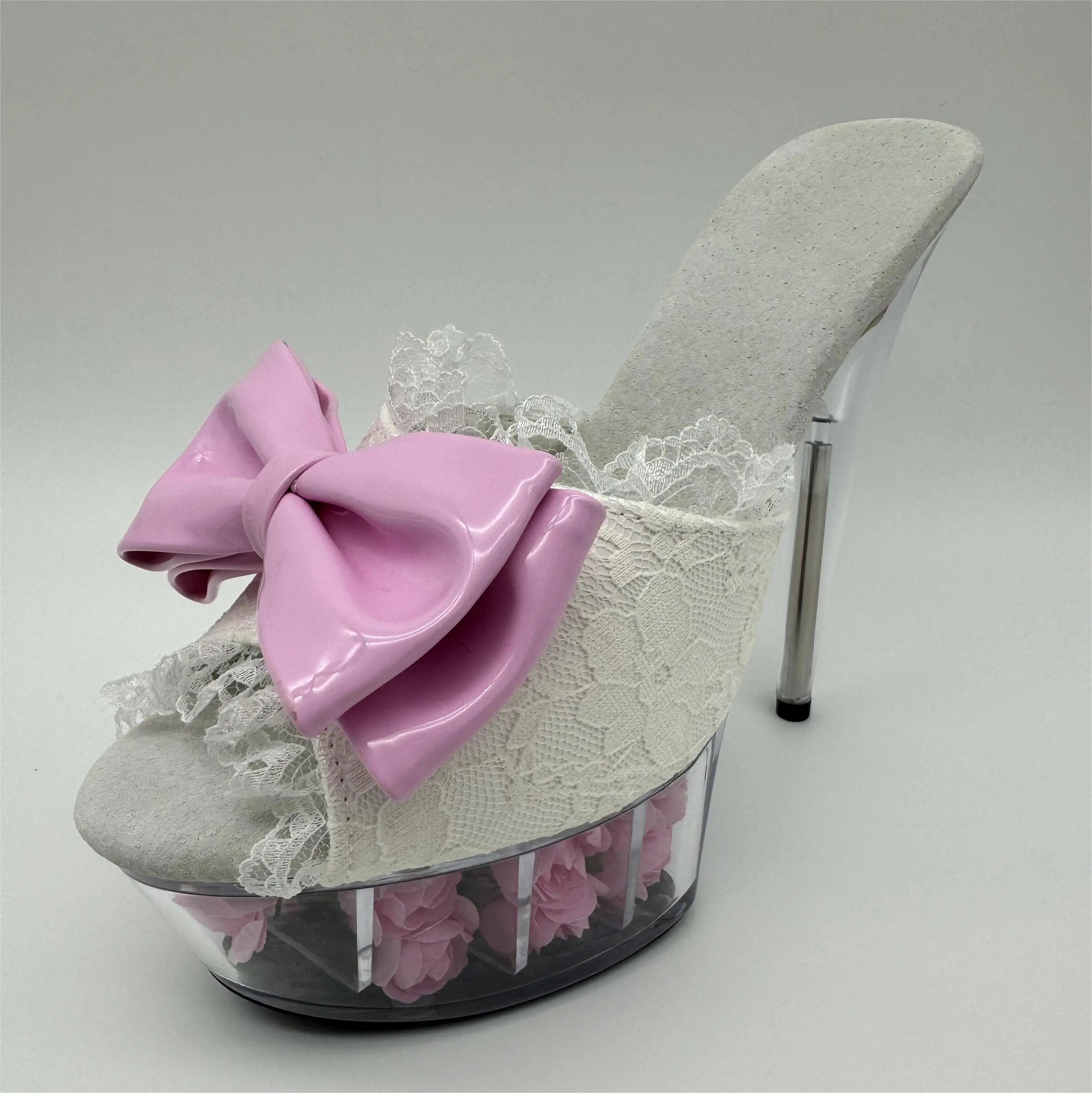 15cm high heel rose decoration platform, bow sexy sandals transparent 6 inch crystal Sandals