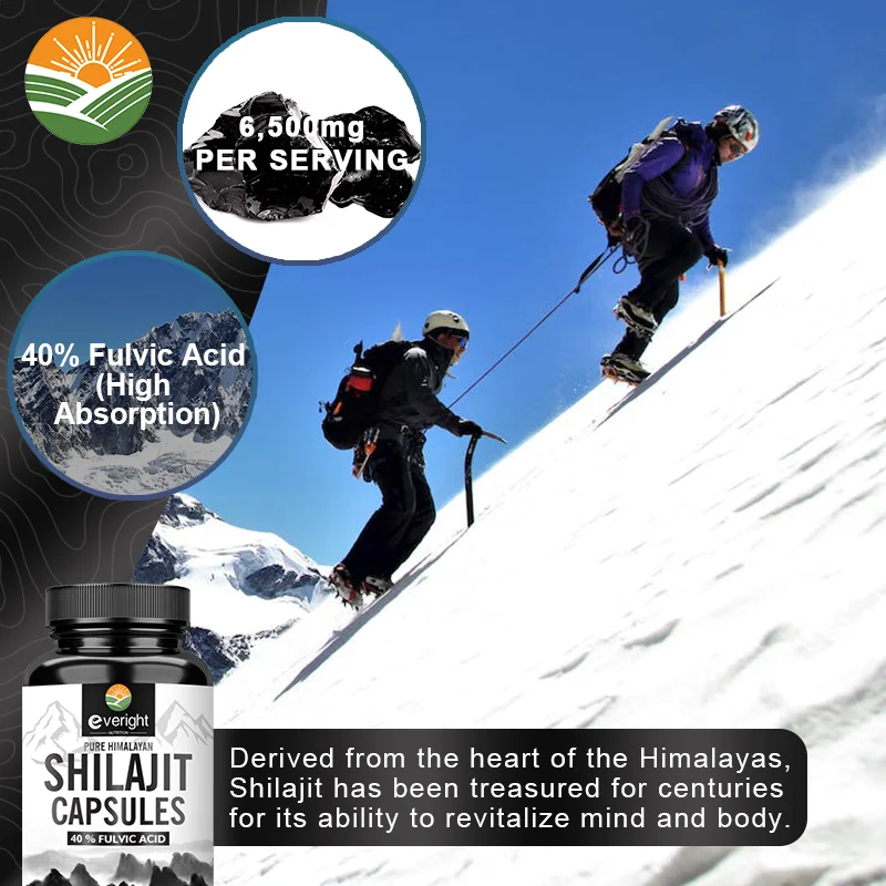 Shilajit Supplement with 40% Fulvic Acid for Male Strength Performance, 6500mg Himalayan 85+ Trace Minerals Health Supplement