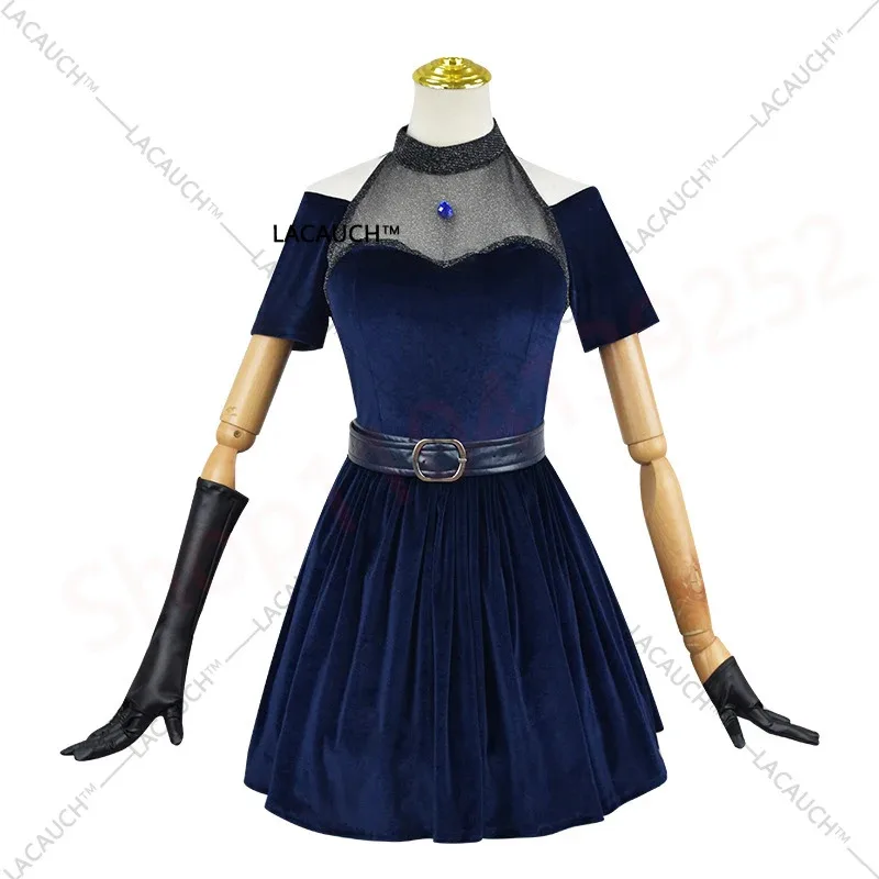 

Anime Alien Stage Mizi Cosplay Costume Dark Blue Dresses Gloves Stockings Belt Set Uniform Christmas Halloween Women Party Dress