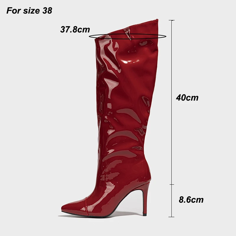 Kcenid Patent Leather Women Knee High Boots Stilettos Heel Pointed Toe Female Party Shoes Slip On Long Boots Women 2023 New