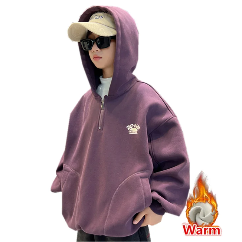 

Child Thicken Corduroy Outfit 5-14Y Kids Winter Warm Hoodies on a Zipper Sweatshirt For Teen Boys Insulate Fleece Coat Outerwear