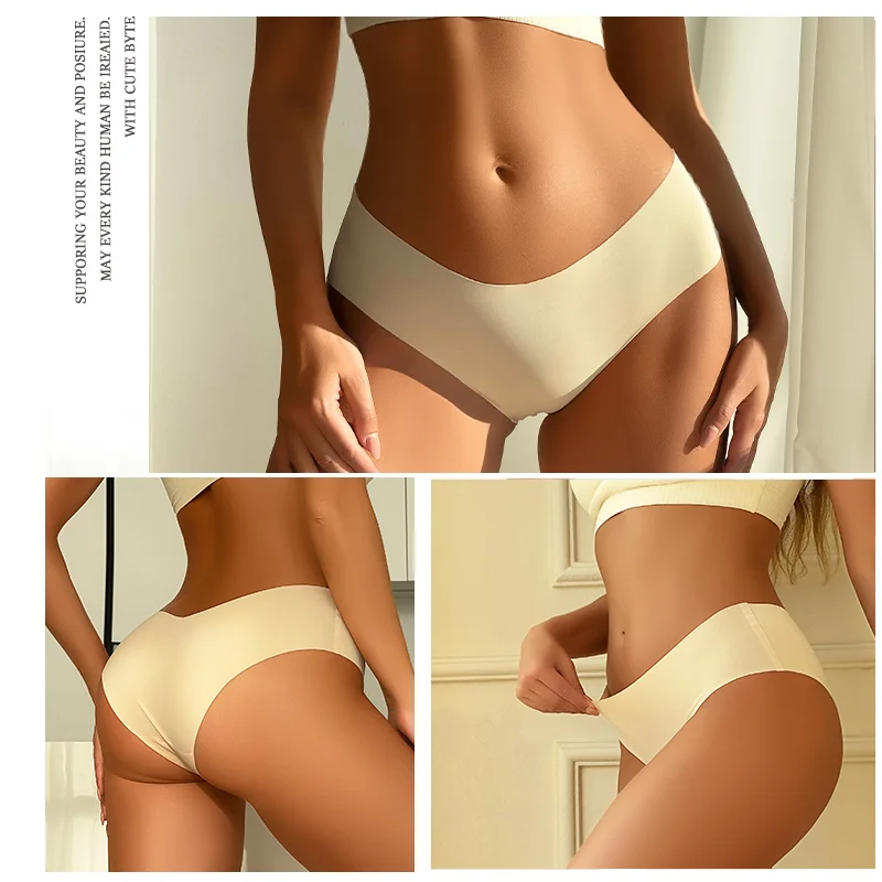 20PCS Women's Seamless Maillard Underwear Sexy V-Shaped Mid Waist Ice Silk Brief 10 Soild Color Cozy Stretch Sexy Underpant S-XL