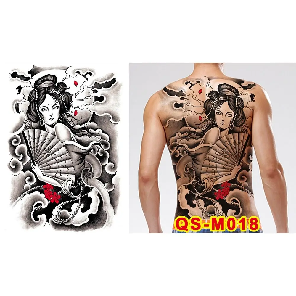 Water Transfer Printing Full Back Tattoo Sticker Buddha Pattern Angel Wings Cross Full Back Tattoo Patch Waterproof Long Lasting