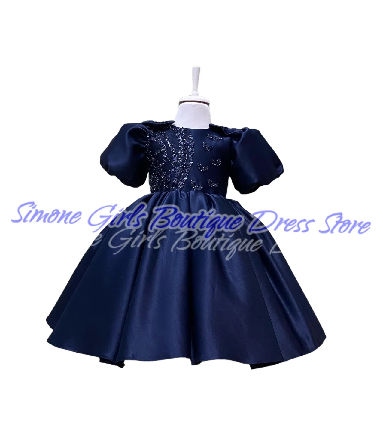 スパンコール パフスリーブ 膝丈スカート フラワーガールドレス 結婚式用 ホリデーお祝い フォーマルレセプション パーティー用