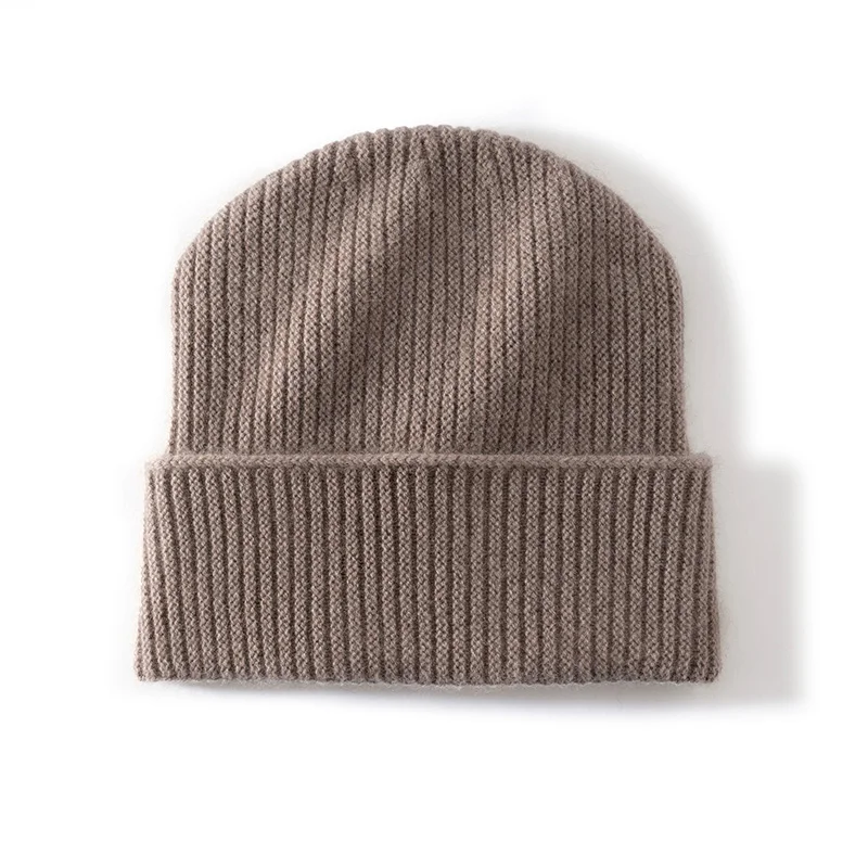100%Quality Cashmere Beanie Cap for Women Outdoor Casual Warm Cap Solid Ribbed Cuffed Knitted Hat Streetwear Bonnet Winter Hats