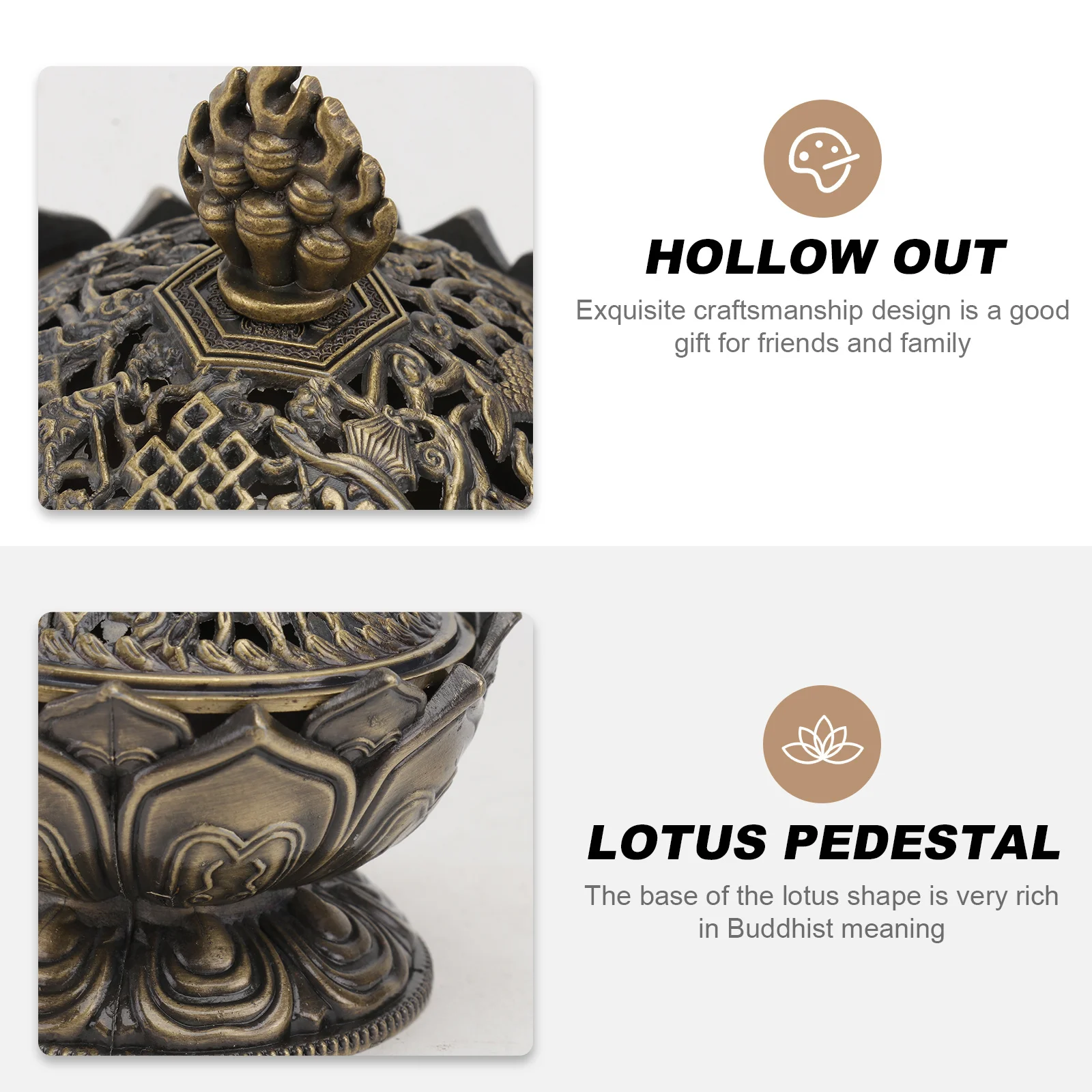 

Lotus Incense Burner Light Brown Fine Craftsmanship Home Decor Ornament Air Purification Censer Retro Household Incense Burner