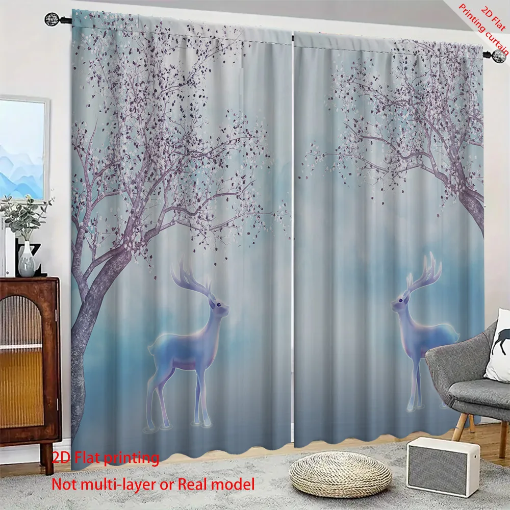 

Deer background printed curtains, home, dormitory, office decoration, bedroom and living room balcony blackout curtains