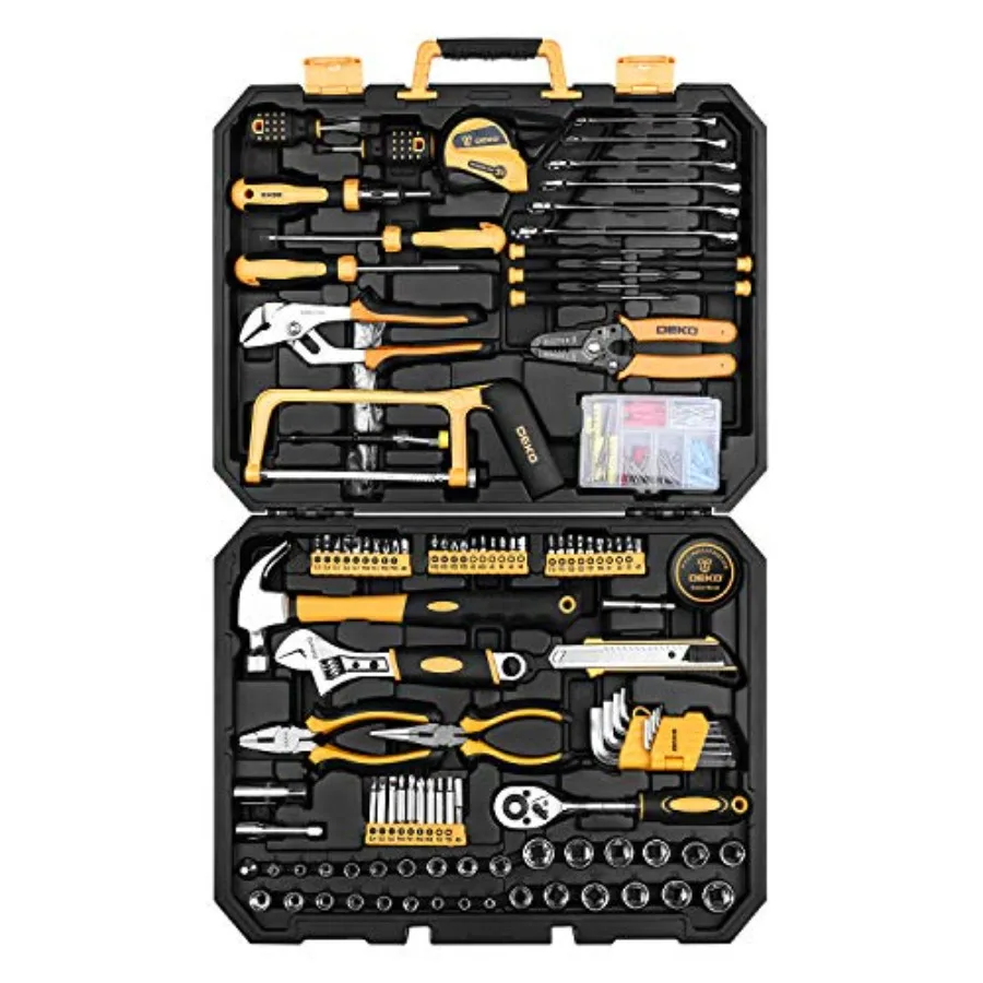 

198 Piece Home Repair Tool Kit Wrench Plastic Toolbox with General Household Hand Tool Set