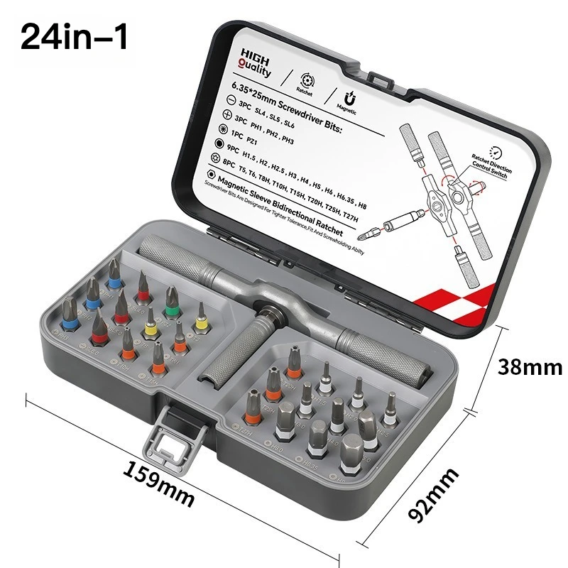 Juego De Destornilladores 24in-1/33in-1/34in-1, Magnetic Suction Bits,T-shape Convertible Handle,High Torque for Car Moto Repair