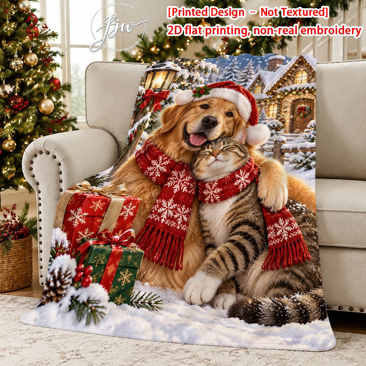 1pc Christmas Cute Dog Cat Winter Snow Flannel Throw Blanket Warm holiday home decoration blanket