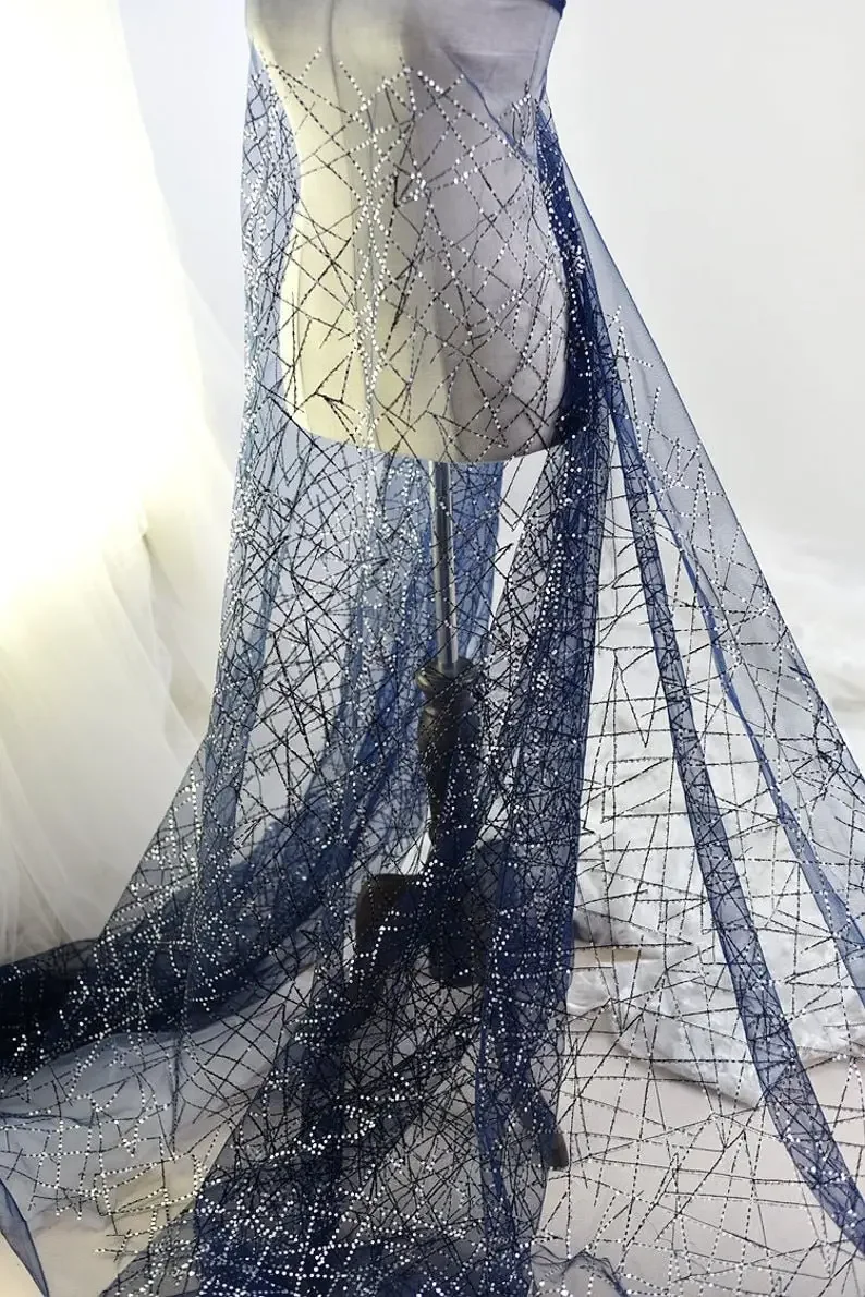 7 colors Grid sequin embroidery lace fabric Geometric patterns tulle fabric For Girl Dress Tutu Dress Wedding Dress Bridal Veil