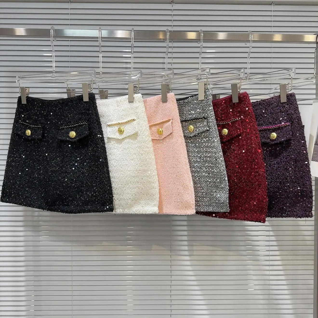 

Ele Lady Winter 2025 A-Line Skirt with ket Beads Thi Tweed ort Skirt Women's Faion Commute Sle Inner