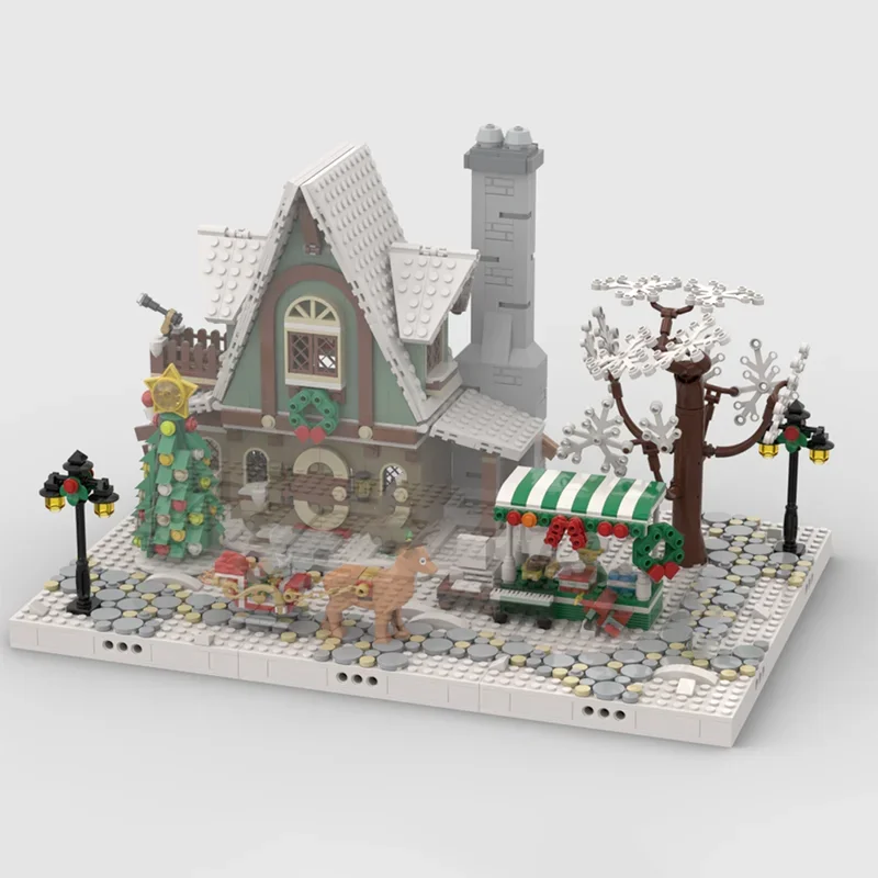 

595pcs Moc Creative Christmas Series Display Base Model Building Blocks Compatible Winter Village 10275 Elf Club Brick Toys
