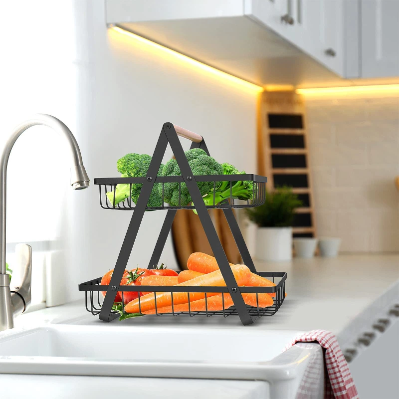 Cesta de almacenamiento de mesa de centro de doble capa para almacenar aperitivos y frutas en áreas separadas