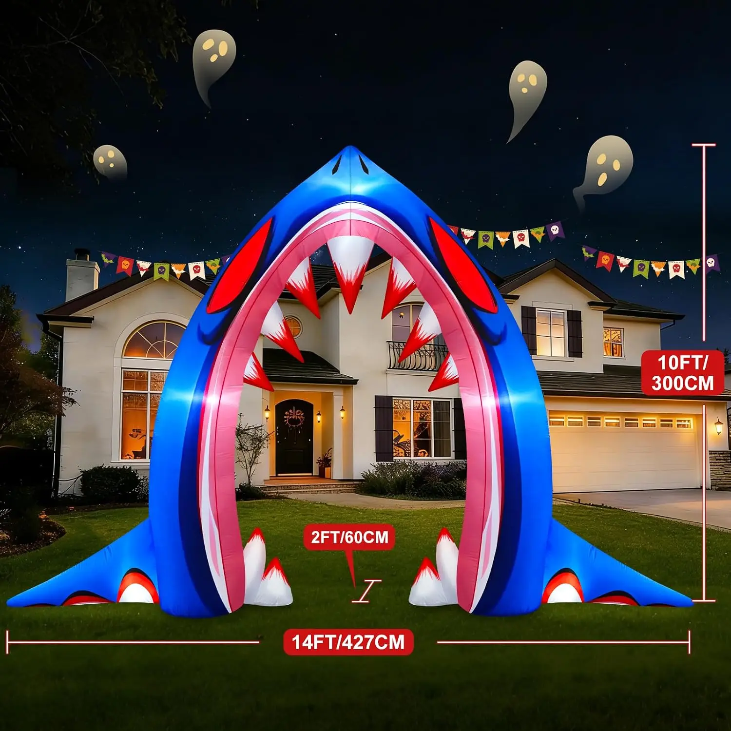 Halloween Inflatable Shark Archway Decoration 10FT with LED Lights High-Quality Polyester Waterproof Outdoor Blow up Home Decor