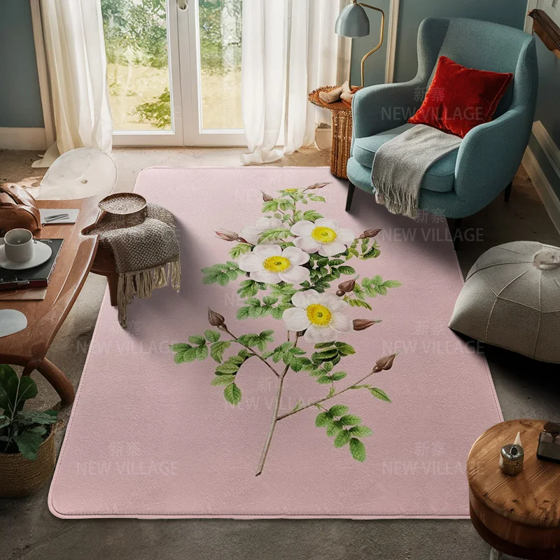 Scandinavian Botanical Flower Carpet Style Door Mat Entry Floor Mat Living Room Bedroom Cafe Room Decorative Floor Matt