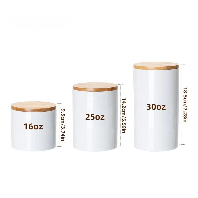 Sublimation billet ceramic food kitchen container ceramic storage tank with bamboo cover