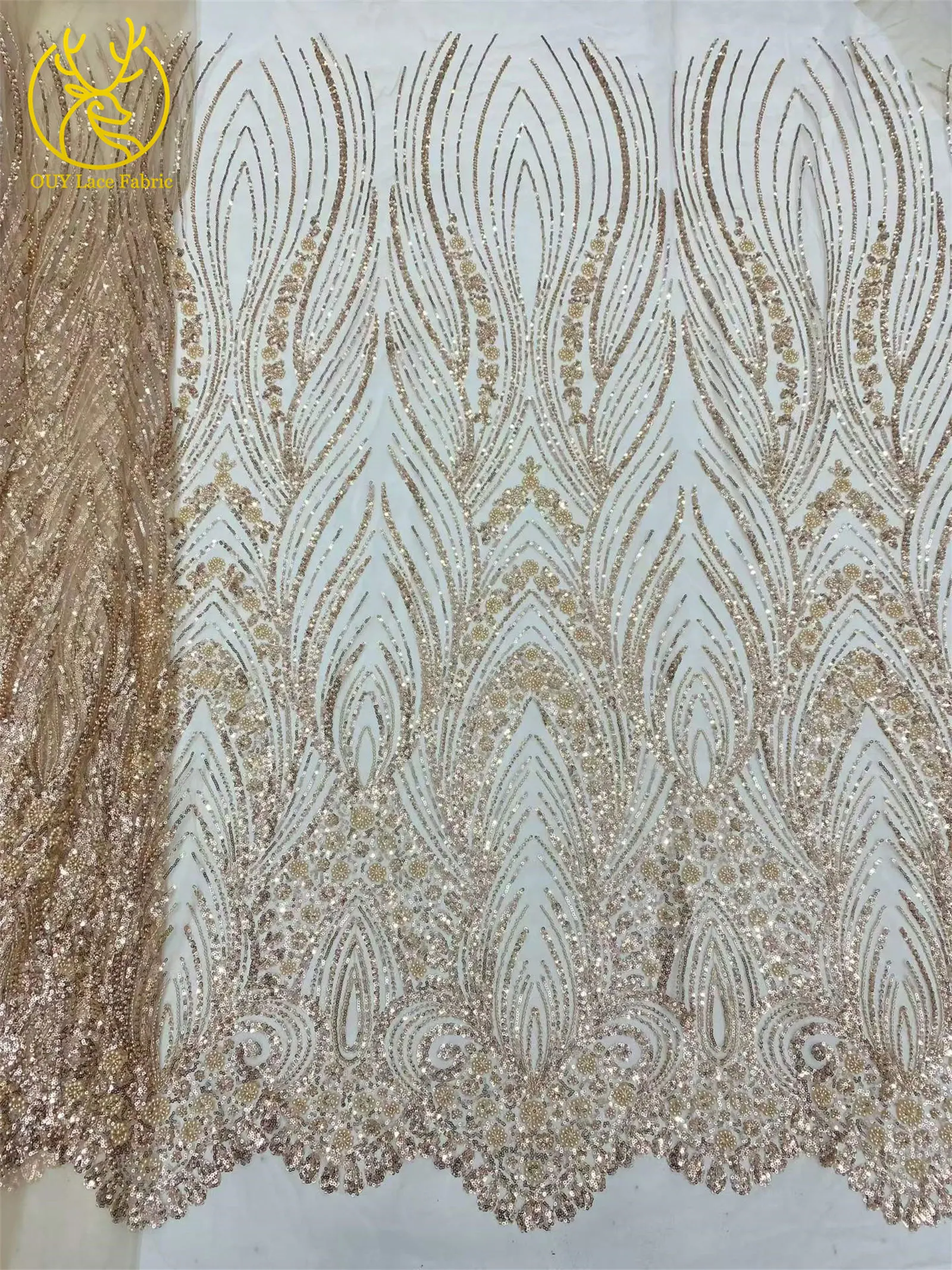 Grüner Afrikanischer Spitzenstoff 2026 Hochwertige Pailletten Tüll Französische Mode Netzspitze Abendkleid Stickerei Nähen – Detail 7