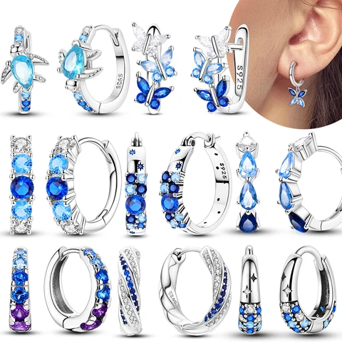 Blue Zircon Butterfly Hoop Earrings