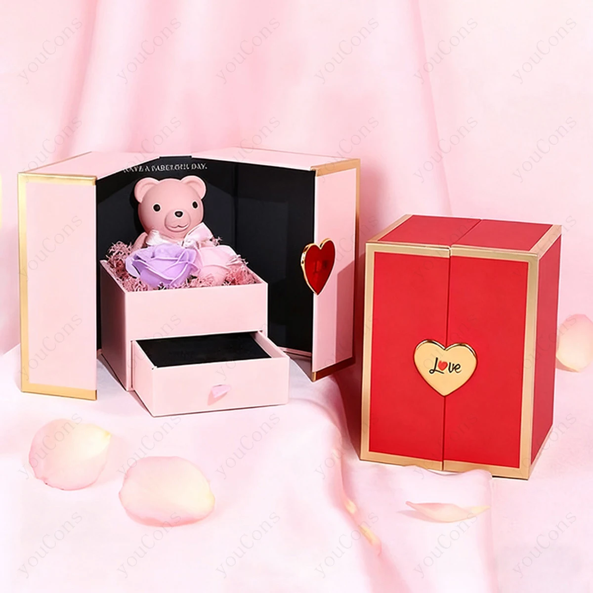 Custom Photo Projection Necklace With Pink Bear Rose Gift Box Valentine's Day Mother's Day Birthday Surprise Fashion Accessories
