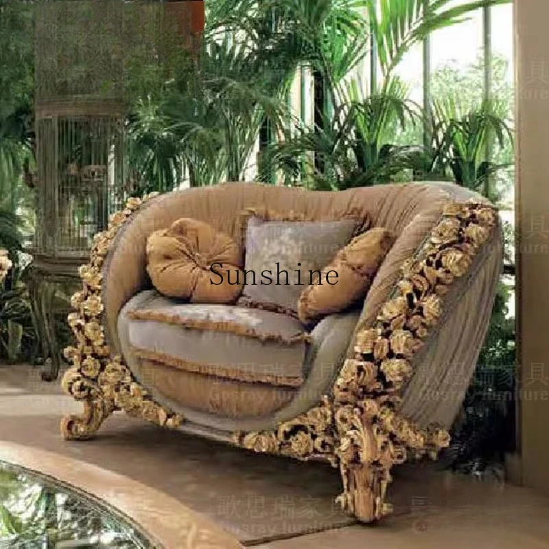 

European solid wood carving flower sofa combination luxury high-end villa living room fabric rose