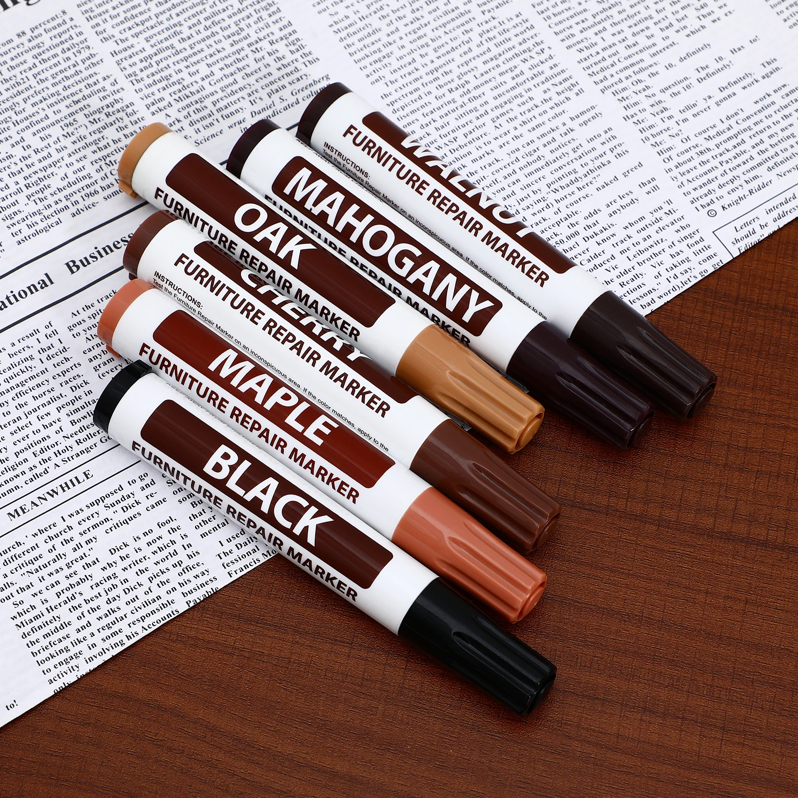 

6 Pcs Furniture Touch Up Markers Durable Quick-Drying Wood Repair Pens for Scratches on Wooden Furniture with Six Colors