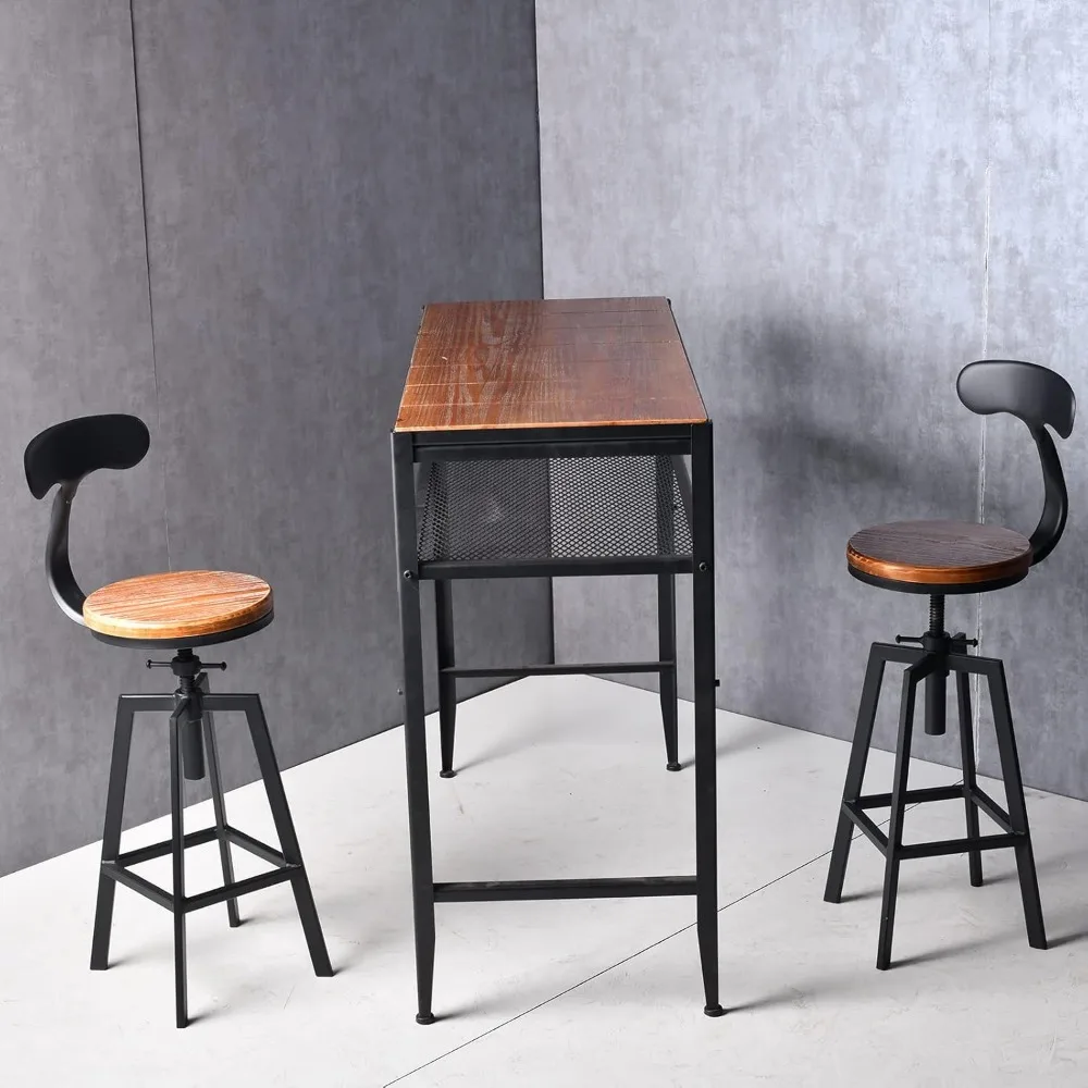 Taburetes de bar giratorios de estilo industrial con asientos de madera, altura ajustable de 25 a 32 pulgadas para comedor con isla de cocina