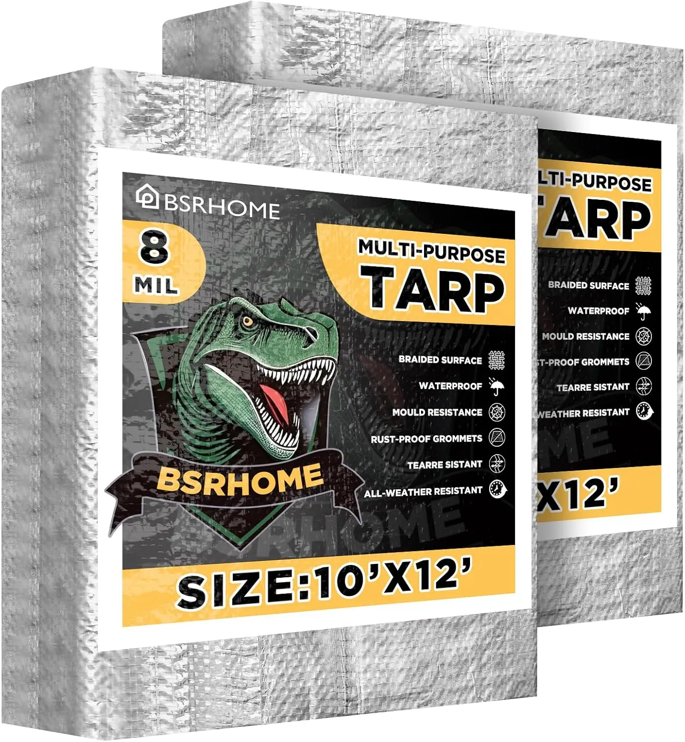 

Водонепроницаемый сверхпрочный серебристый тент 10x12 футов, 2 штуки в упаковке, с металлическими люверсами для защиты от дождя на открытом воздухе в экстренных случаях