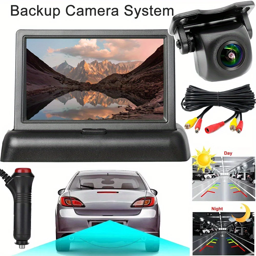 High-Definition Reversing Camera Kit with a 4.3-Inch Foldable Display, Suitable for Sedans, Trucks, Pickups, Rvs, Vans