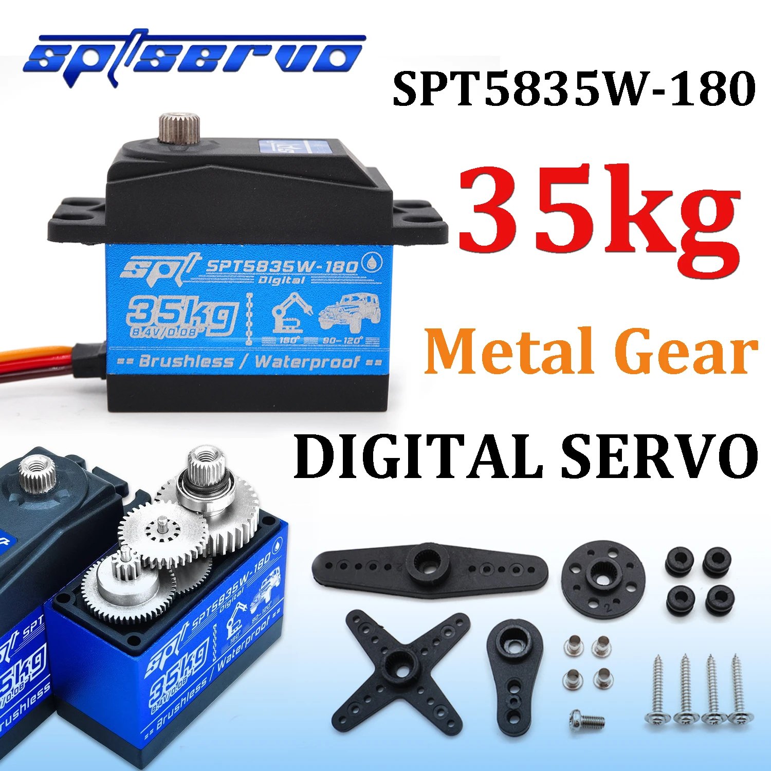 

SPT SPT5835W-180 35kg Waterproof Brushless Servo Metal Gear Digital Standard Servo for RC Model Car Fix-Wing Jet Robot Arm Parts