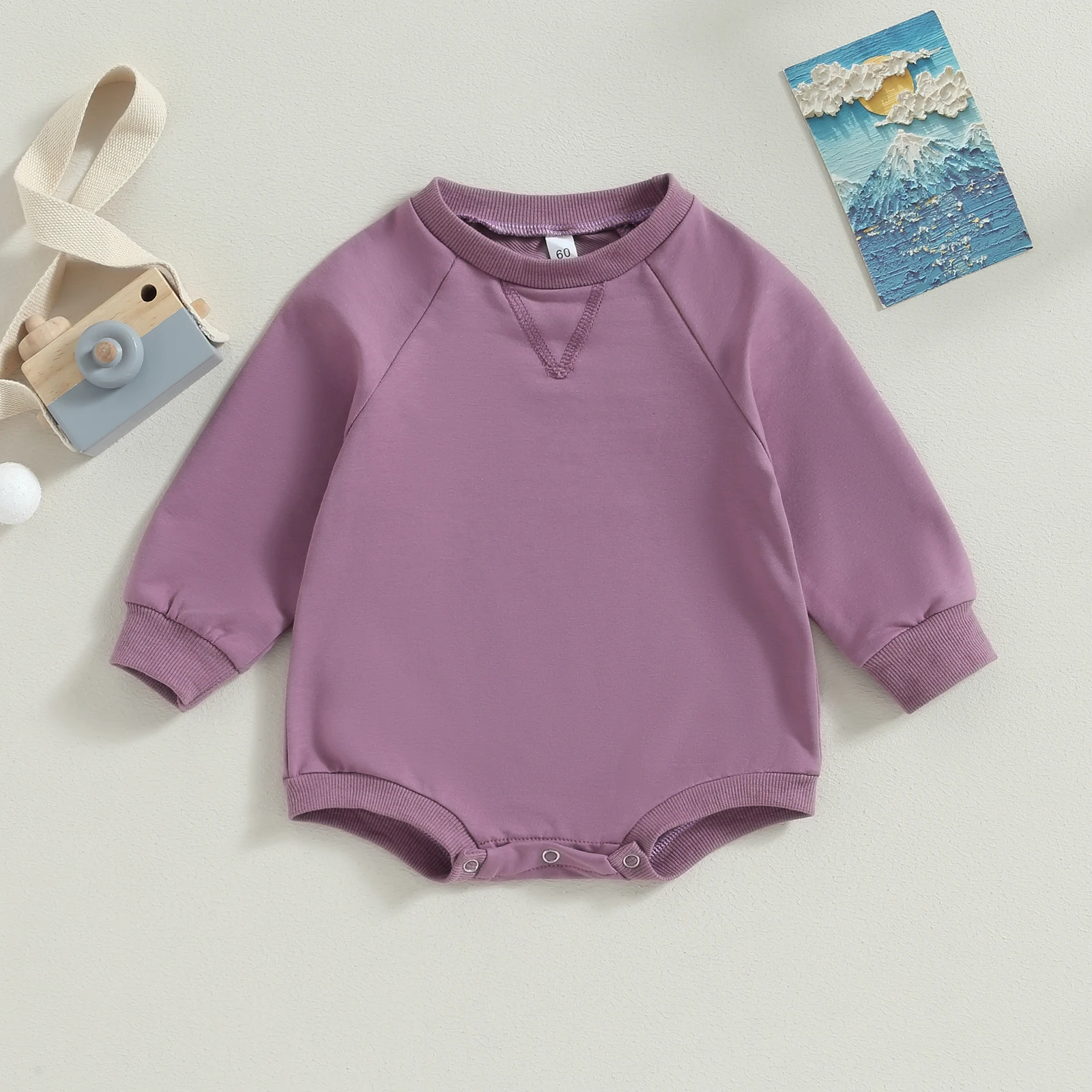 Unisex Baby Boy Girl Solid Color Long Sleeve Bubble Romper Oversized T-Shirt Bodysuit Top Fall Spring Baby Jumpsuits Clothes