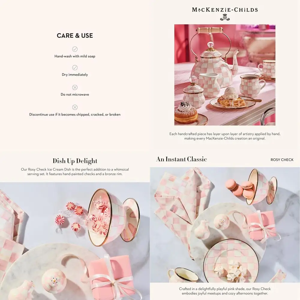 

Pink & White Checkered 2-Cup Ice Cream Serving Bowl for Entertaining