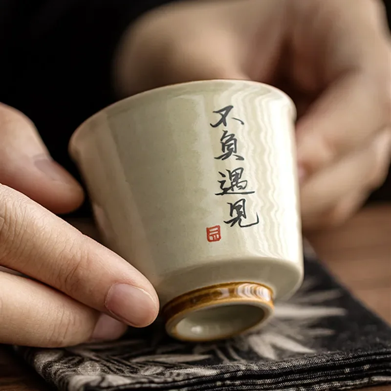 1 Pc Chinese Traditional Plant Ash Ceramic Tea Cup Hand-painted Tea Bowl Household Teaware Teacup Master Cup Meditation Cup 60ml