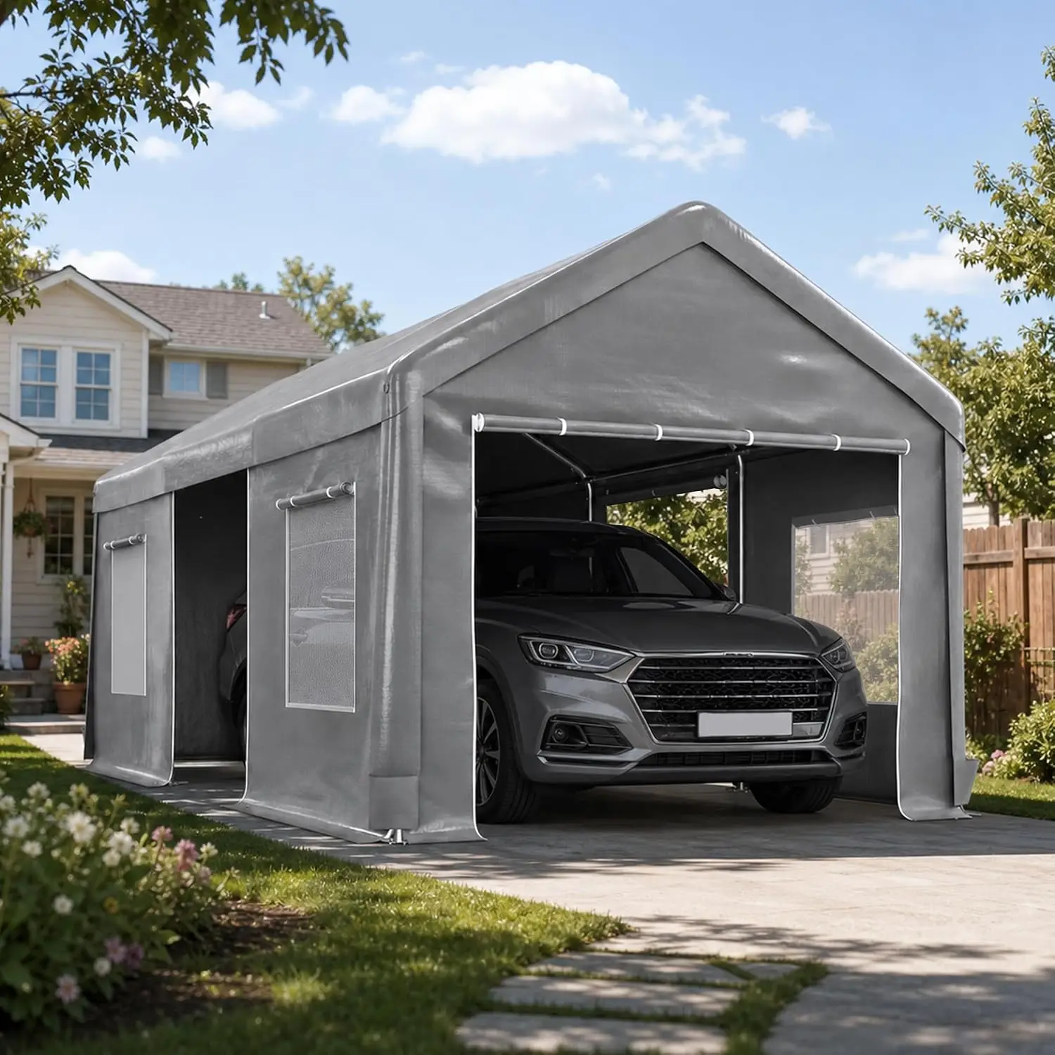 10x20ft Heavy Duty Carport Portable Garage with All-Season Tarp, Customized