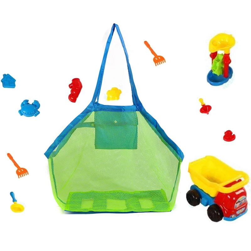 Storage Bags Basket Mesh Green Strap Summer Outdoor Mesh Beach Bags Kids Toys Quick Storage Bag Sand Digging Shell Storage Bag