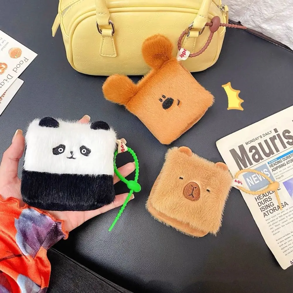 Bolsa de moedas de pelúcia quadrada capivara coleção fofa saco de armazenamento de boneca de pelúcia multifuncional portátil carteira de pelúcia capivara