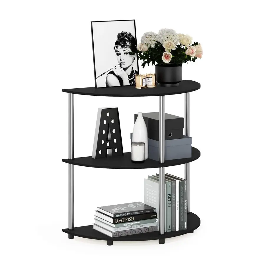 

Frans TurnN Half Round Console Table with Stainless Steel Tubes, Black Oak 15.6D x 31.1W x 30.8H in