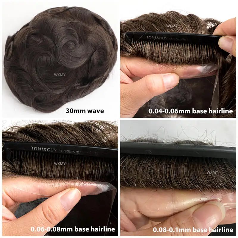 Double Knotted Silicone Microskin Toupee Men Male Hair Prosthesis 100% Natural Human Hair Men's Wigs Durable Capillary Prothesis