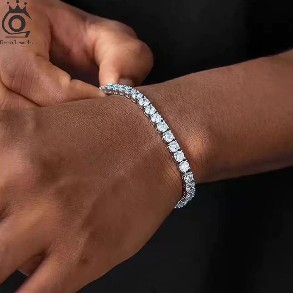 

ORSA JEWELS Moissanite Tennis Bracelet 100% S925 Silver for Women Men Round Diamond Chain Bangle Wedding Fine Jewelry GRA MOB01